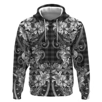 Hawaii Palaka Zip Hoodie Black Tribal Pattern With Tropical Flowers LT05 Pullover Hoodie Black - Polynesian Pride