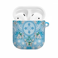 Hawaii Cyan Palaka AirPods Case With Tapa Pattern Tropical Flowers LT05 Cyan - Polynesian Pride