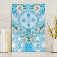 Hawaii Cyan Palaka Canvas Wall Art With Tapa Pattern Tropical Flowers LT05 Without Frame Cyan - Polynesian Pride