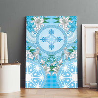 Hawaii Cyan Palaka Canvas Wall Art With Tapa Pattern Tropical Flowers LT05 - Polynesian Pride