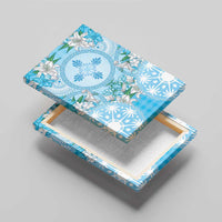 Hawaii Cyan Palaka Canvas Wall Art With Tapa Pattern Tropical Flowers LT05 - Polynesian Pride
