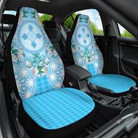 Hawaii Cyan Palaka Car Seat Cover With Tapa Pattern Tropical Flowers LT05 One Size Cyan - Polynesian Pride