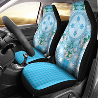 Hawaii Cyan Palaka Car Seat Cover With Tapa Pattern Tropical Flowers LT05 - Polynesian Pride