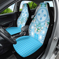 Hawaii Cyan Palaka Car Seat Cover With Tapa Pattern Tropical Flowers LT05 - Polynesian Pride