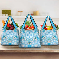 Hawaii Cyan Palaka Grocery Bag With Tapa Pattern Tropical Flowers LT05 3-pack One Size Cyan - Polynesian Pride