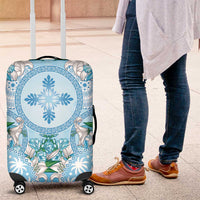 Hawaii Cyan Palaka Luggage Cover With Tapa Pattern Tropical Flowers LT05 Cyan - Polynesian Pride