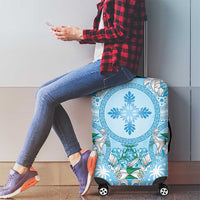 Hawaii Cyan Palaka Luggage Cover With Tapa Pattern Tropical Flowers LT05 - Polynesian Pride
