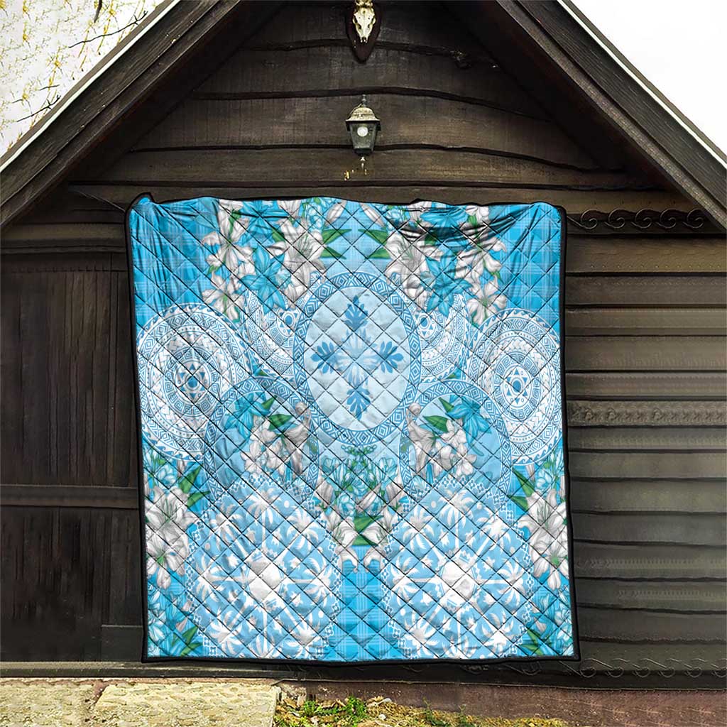 Hawaii Cyan Palaka Quilt With Tapa Pattern Tropical Flowers LT05 - Polynesian Pride