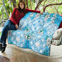 Hawaii Cyan Palaka Quilt With Tapa Pattern Tropical Flowers LT05 - Polynesian Pride