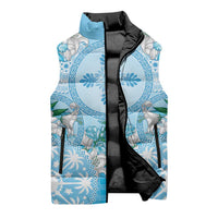 Hawaii Cyan Palaka Sleeveless Puffer Jacket With Tapa Pattern Tropical Flowers LT05 - Polynesian Pride