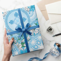 Hawaii Cyan Palaka Wrapping Paper With Tapa Pattern Tropical Flowers LT05 - Polynesian Pride