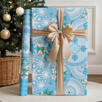 Hawaii Cyan Palaka Wrapping Paper With Tapa Pattern Tropical Flowers LT05 - Polynesian Pride
