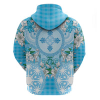 Hawaii Cyan Palaka Zip Hoodie With Tapa Pattern Tropical Flowers LT05 - Polynesian Pride