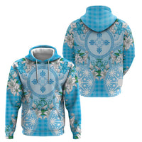 Hawaii Cyan Palaka Zip Hoodie With Tapa Pattern Tropical Flowers LT05 - Polynesian Pride