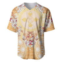 Hawaii Peach Palaka Baseball Jersey With Tapa Pattern Tropical Flowers LT05 Peach - Polynesian Pride