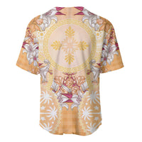 Hawaii Peach Palaka Baseball Jersey With Tapa Pattern Tropical Flowers LT05 - Polynesian Pride