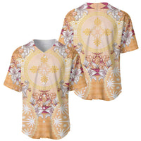 Hawaii Peach Palaka Baseball Jersey With Tapa Pattern Tropical Flowers LT05 - Polynesian Pride