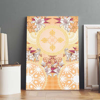 Hawaii Peach Palaka Canvas Wall Art With Tapa Pattern Tropical Flowers LT05 - Polynesian Pride