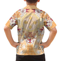 Hawaii Peach Palaka Kid Hawaiian Shirt With Tapa Pattern Tropical Flowers LT05 - Polynesian Pride