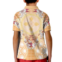 Hawaii Peach Palaka Kid Polo Shirt With Tapa Pattern Tropical Flowers LT05 - Polynesian Pride