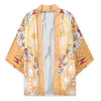 Hawaii Peach Palaka Kimono With Tapa Pattern Tropical Flowers LT05 Unisex Peach - Polynesian Pride