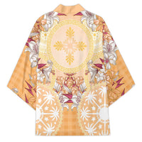Hawaii Peach Palaka Kimono With Tapa Pattern Tropical Flowers LT05 - Polynesian Pride