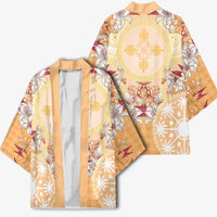 Hawaii Peach Palaka Kimono With Tapa Pattern Tropical Flowers LT05 - Polynesian Pride