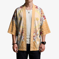 Hawaii Peach Palaka Kimono With Tapa Pattern Tropical Flowers LT05 - Polynesian Pride