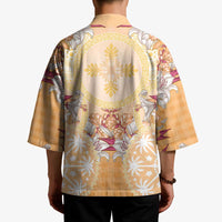 Hawaii Peach Palaka Kimono With Tapa Pattern Tropical Flowers LT05 - Polynesian Pride