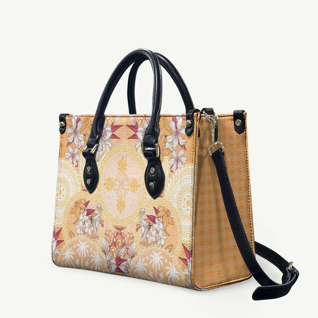 Hawaii Peach Palaka Leather Bag With Tapa Pattern Tropical Flowers LT05 Peach - Polynesian Pride