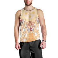 Hawaii Peach Palaka Men Tank Top With Tapa Pattern Tropical Flowers LT05 - Polynesian Pride