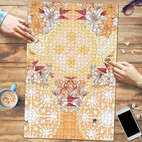 Hawaii Peach Palaka Puzzle With Tapa Pattern Tropical Flowers LT05 Peach - Polynesian Pride