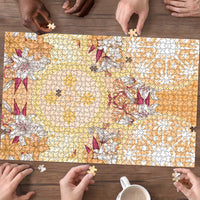 Hawaii Peach Palaka Puzzle With Tapa Pattern Tropical Flowers LT05 - Polynesian Pride
