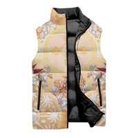 Hawaii Peach Palaka Sleeveless Puffer Jacket With Tapa Pattern Tropical Flowers LT05 - Polynesian Pride