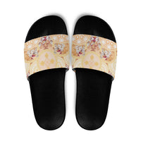 Hawaii Peach Palaka Slide Sandals With Tapa Pattern Tropical Flowers LT05 Peach - Polynesian Pride