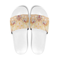 Hawaii Peach Palaka Slide Sandals With Tapa Pattern Tropical Flowers LT05 Peach - Polynesian Pride