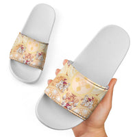 Hawaii Peach Palaka Slide Sandals With Tapa Pattern Tropical Flowers LT05 - Polynesian Pride