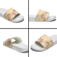 Hawaii Peach Palaka Slide Sandals With Tapa Pattern Tropical Flowers LT05 - Polynesian Pride