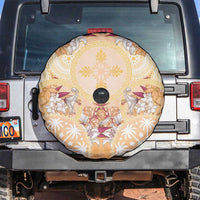 Hawaii Peach Palaka Spare Tire Cover With Tapa Pattern Tropical Flowers LT05 Peach - Polynesian Pride