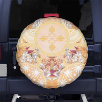 Hawaii Peach Palaka Spare Tire Cover With Tapa Pattern Tropical Flowers LT05 No hole Peach - Polynesian Pride