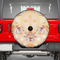 Hawaii Peach Palaka Spare Tire Cover With Tapa Pattern Tropical Flowers LT05 - Polynesian Pride