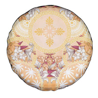 Hawaii Peach Palaka Spare Tire Cover With Tapa Pattern Tropical Flowers LT05 - Polynesian Pride