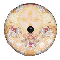 Hawaii Peach Palaka Spare Tire Cover With Tapa Pattern Tropical Flowers LT05 - Polynesian Pride