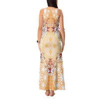 Hawaii Peach Palaka Tank Maxi Dress With Tapa Pattern Tropical Flowers LT05 - Polynesian Pride