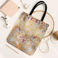 Hawaii Peach Palaka Tote Bag With Tapa Pattern Tropical Flowers LT05 Black Strap One Size Peach - Polynesian Pride