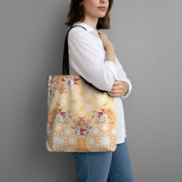 Hawaii Peach Palaka Tote Bag With Tapa Pattern Tropical Flowers LT05 - Polynesian Pride