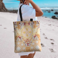Hawaii Peach Palaka Tote Bag With Tapa Pattern Tropical Flowers LT05 - Polynesian Pride