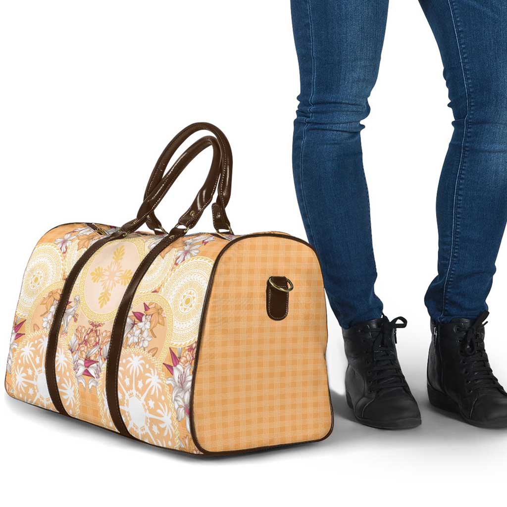 Hawaii Peach Palaka Travel Bag With Tapa Pattern Tropical Flowers LT05 - Polynesian Pride