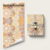 Hawaii Peach Palaka Wrapping Paper With Tapa Pattern Tropical Flowers LT05 58" × 23" Peach - Polynesian Pride
