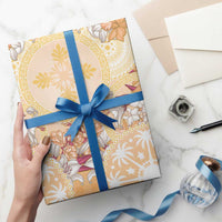 Hawaii Peach Palaka Wrapping Paper With Tapa Pattern Tropical Flowers LT05 - Polynesian Pride